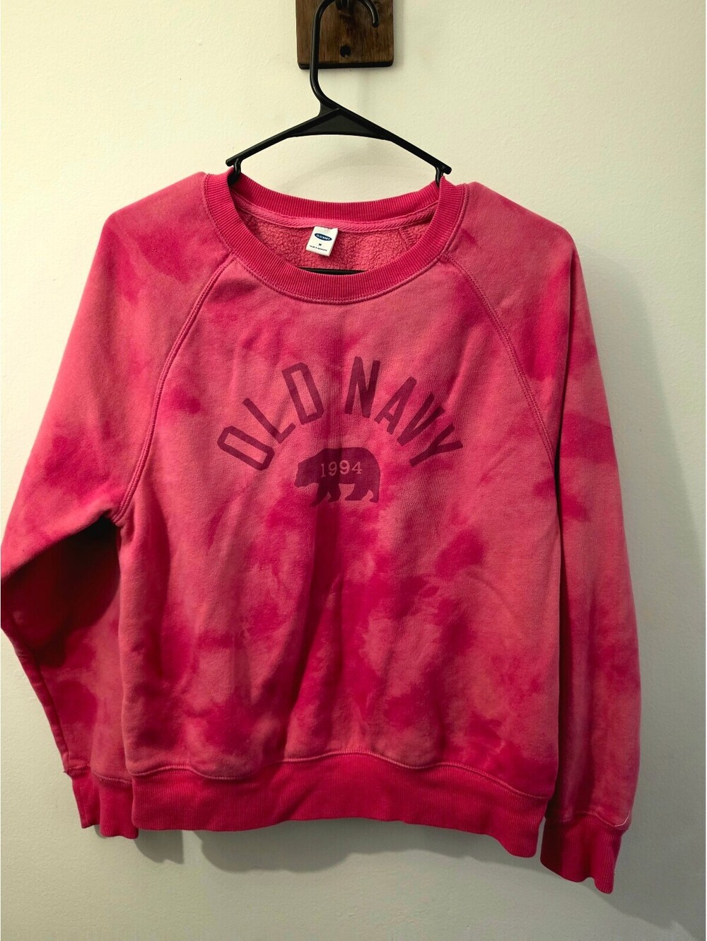 Old Navy Pink Tie-Dye Sweatshirt with Bear Logo, Size Medium